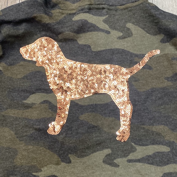 VICTORIA'S SECRET PINK CAMOUFLAGE CAMO ROSE GOLD BLING HOODIE L - Picture 7 of 8